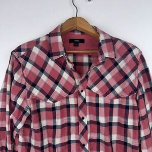 Diesel Shirt Mens Large Red Black‎ Plaid Western Pearl Snap Long Sleeve